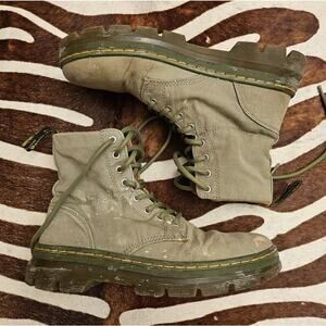 Doc Dr. Martens Combs Olive Green Combat Boots Canvas Air Wair Cushion Soles 8/9